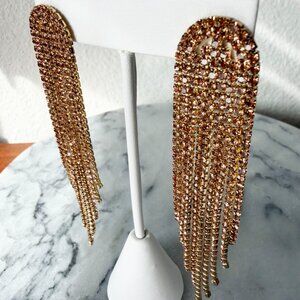 NEW Plush Life Champagne Crystal Fringe Drop Long Earrings